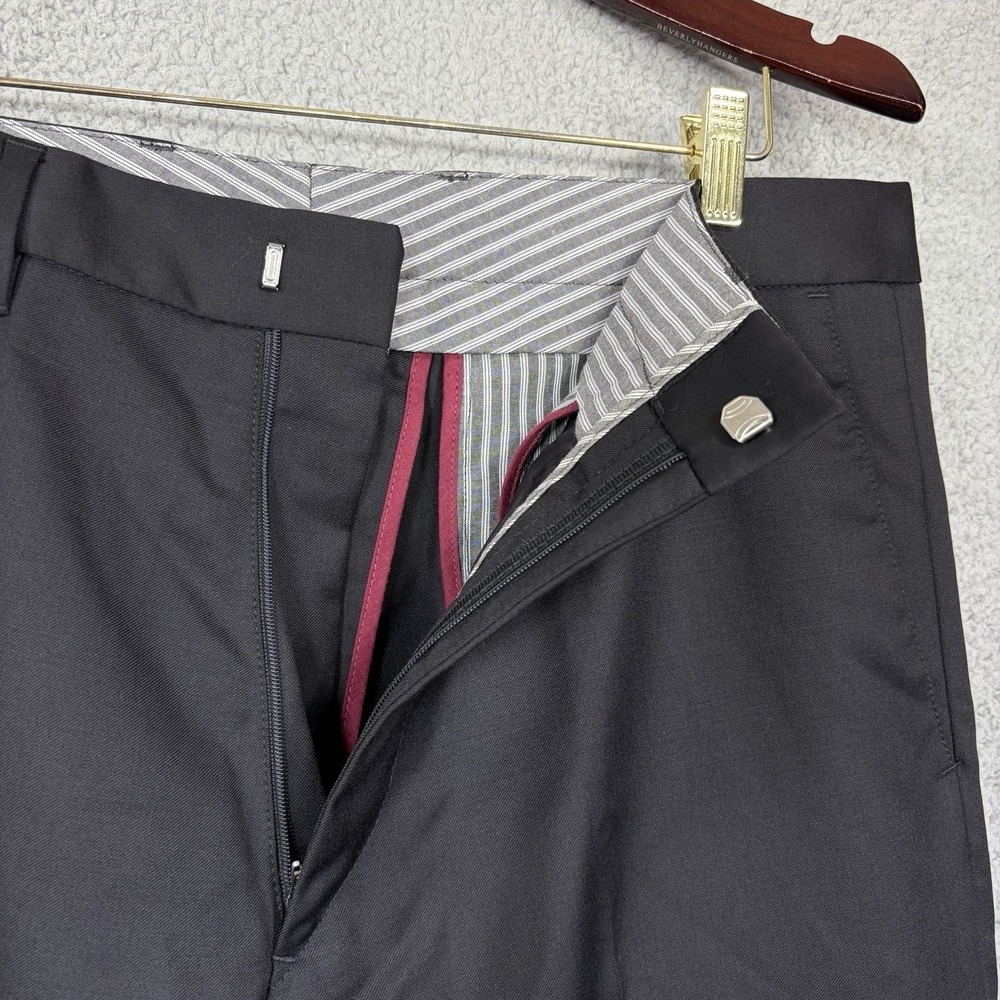 HUGO BOSS Cagan Pants Men's 36R Black 100% Virgin Wool Trouser Flat Front - Picture 2 of 13